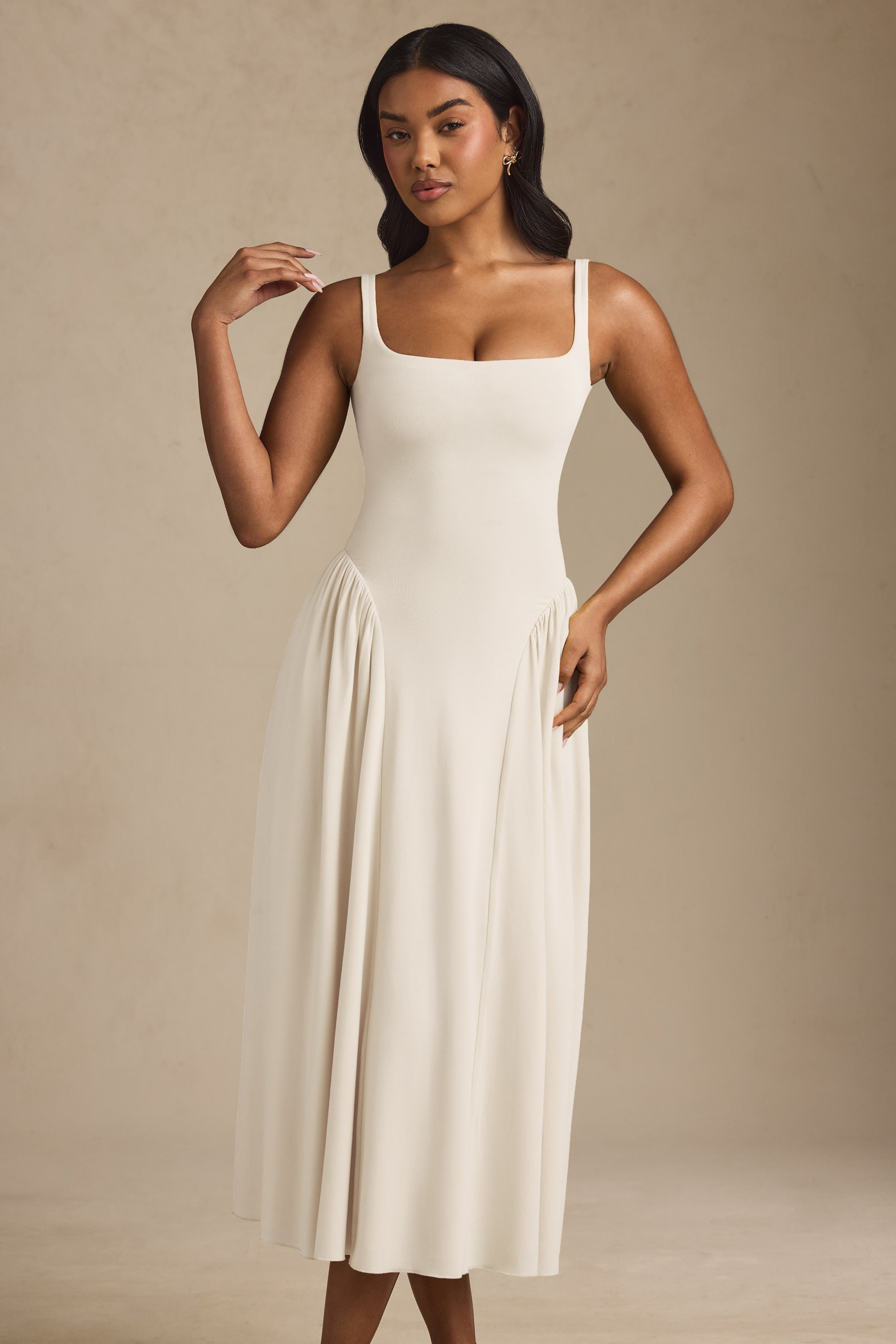 Low-Back A-Line Midaxi Dress in Ivory