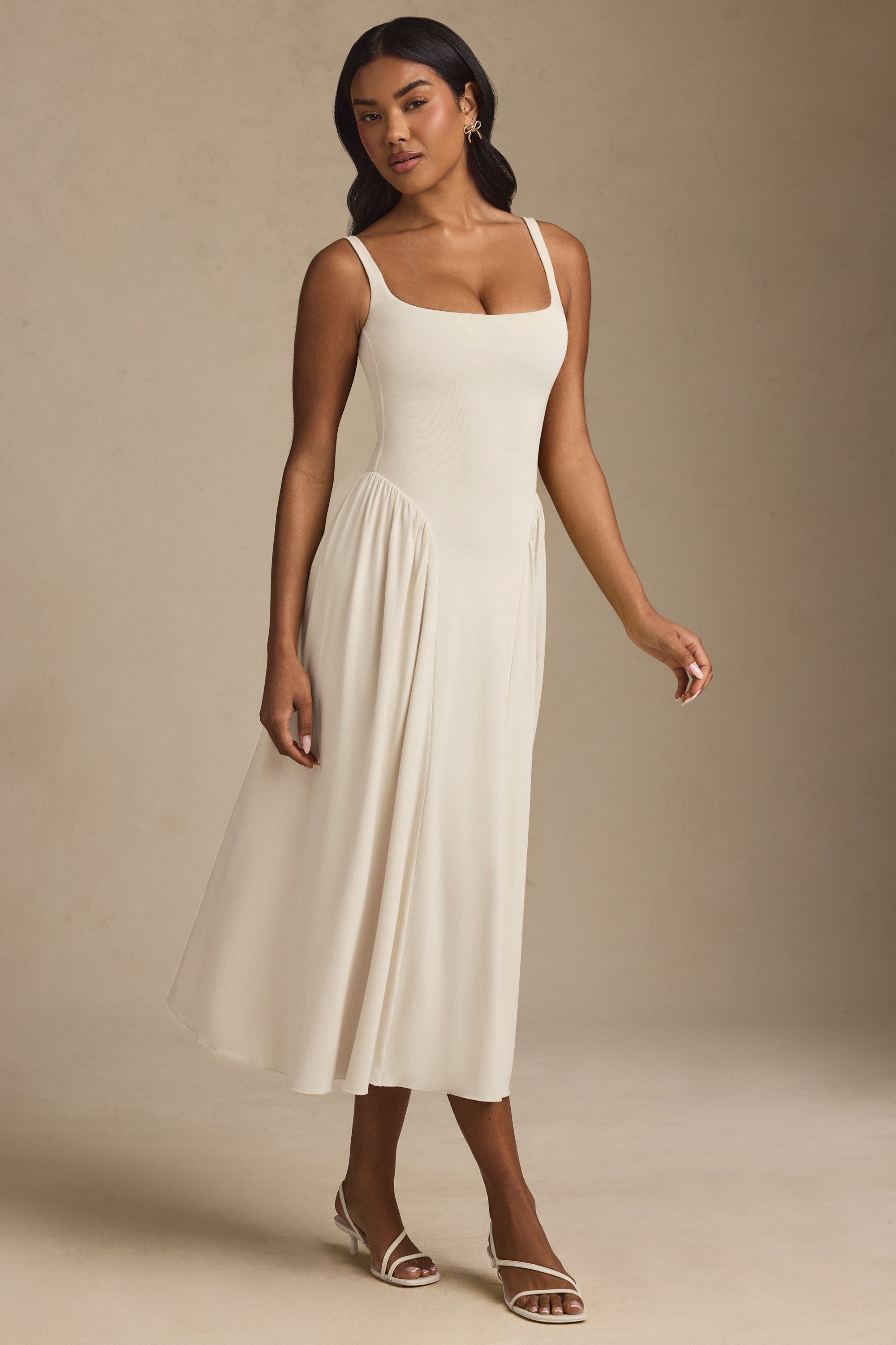 Low-Back A-Line Midaxi Dress in Ivory