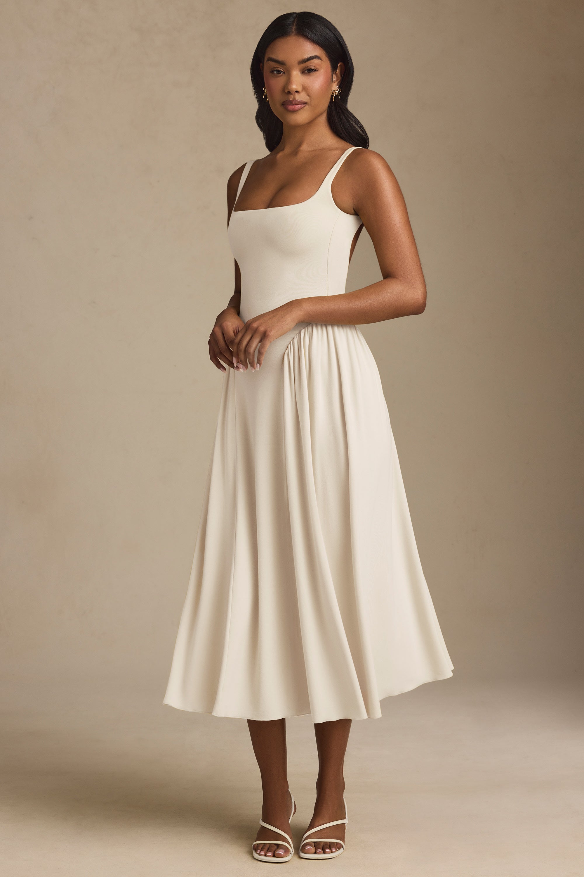 Low-Back A-Line Midaxi Dress in Ivory