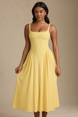 Low-Back A-Line Midaxi Dress in Pastel Yellow