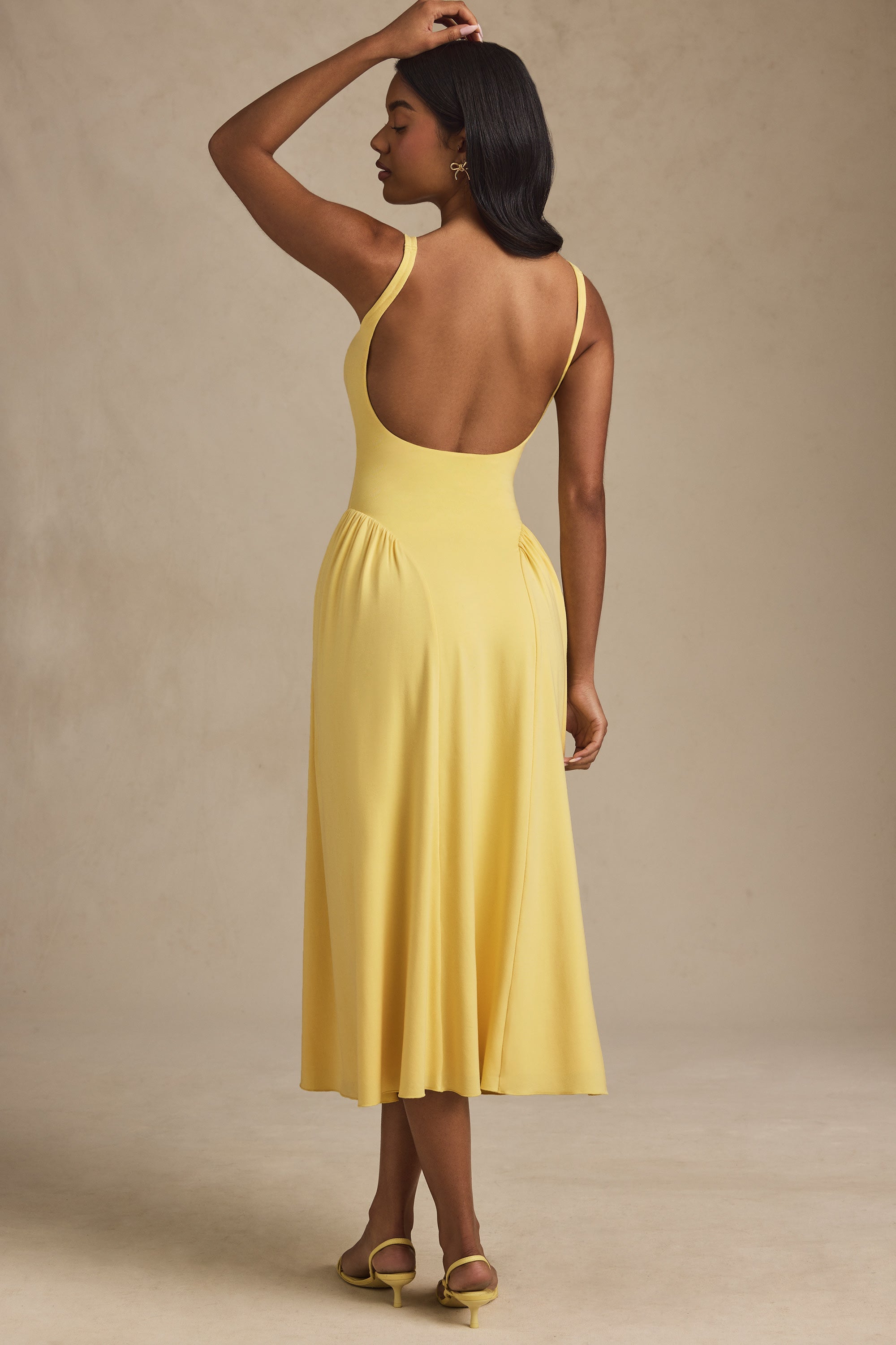 Low-Back A-Line Midaxi Dress in Pastel Yellow