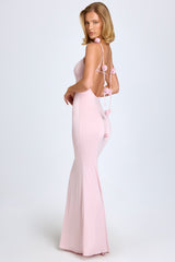 Slinky Jersey Floral-Appliqué Gown in Blush
