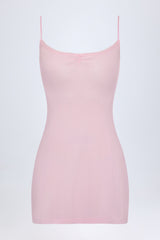 Pointelle Ruched A-Line Mini Dress in Baby Pink