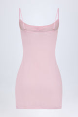 Pointelle Ruched A-Line Mini Dress in Baby Pink