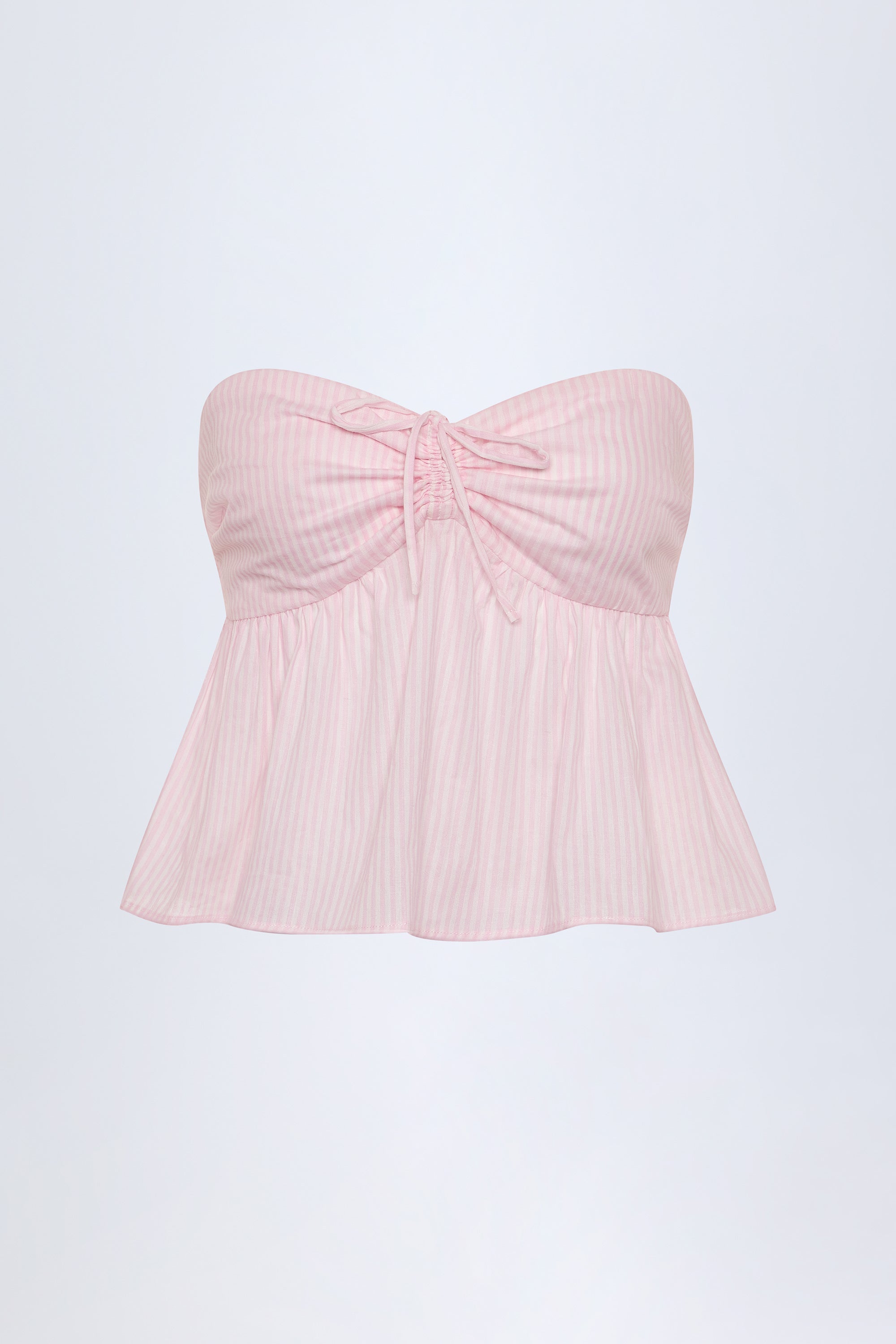 Tie-Front Strapless Cotton-Poplin Crop Top in Pink & White Stripe