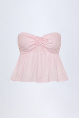 Tie-Front Strapless Cotton-Poplin Crop Top in Pink & White Stripe