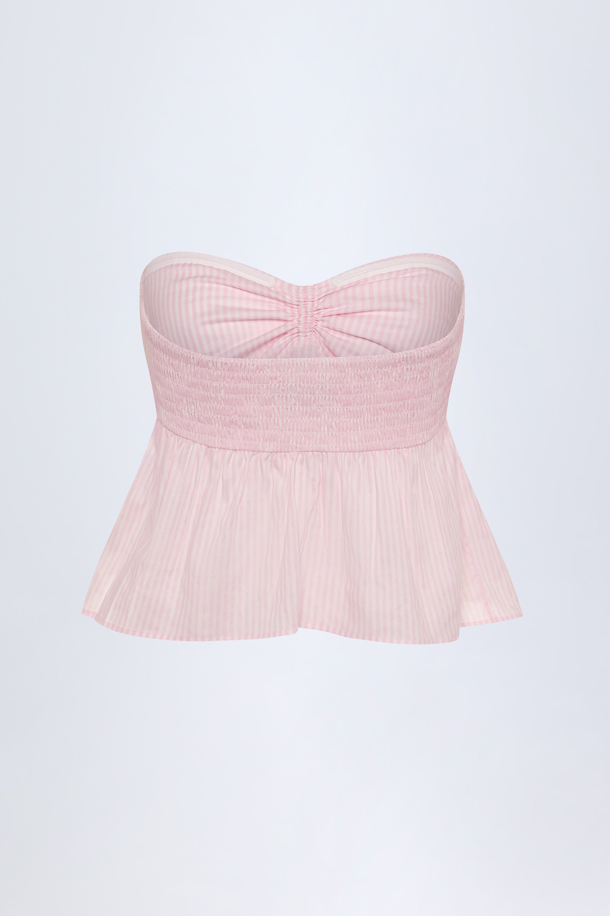 Tie-Front Strapless Cotton-Poplin Crop Top in Pink & White Stripe