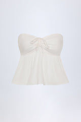 Tie-Front Strapless Cotton-Poplin Crop Top in White