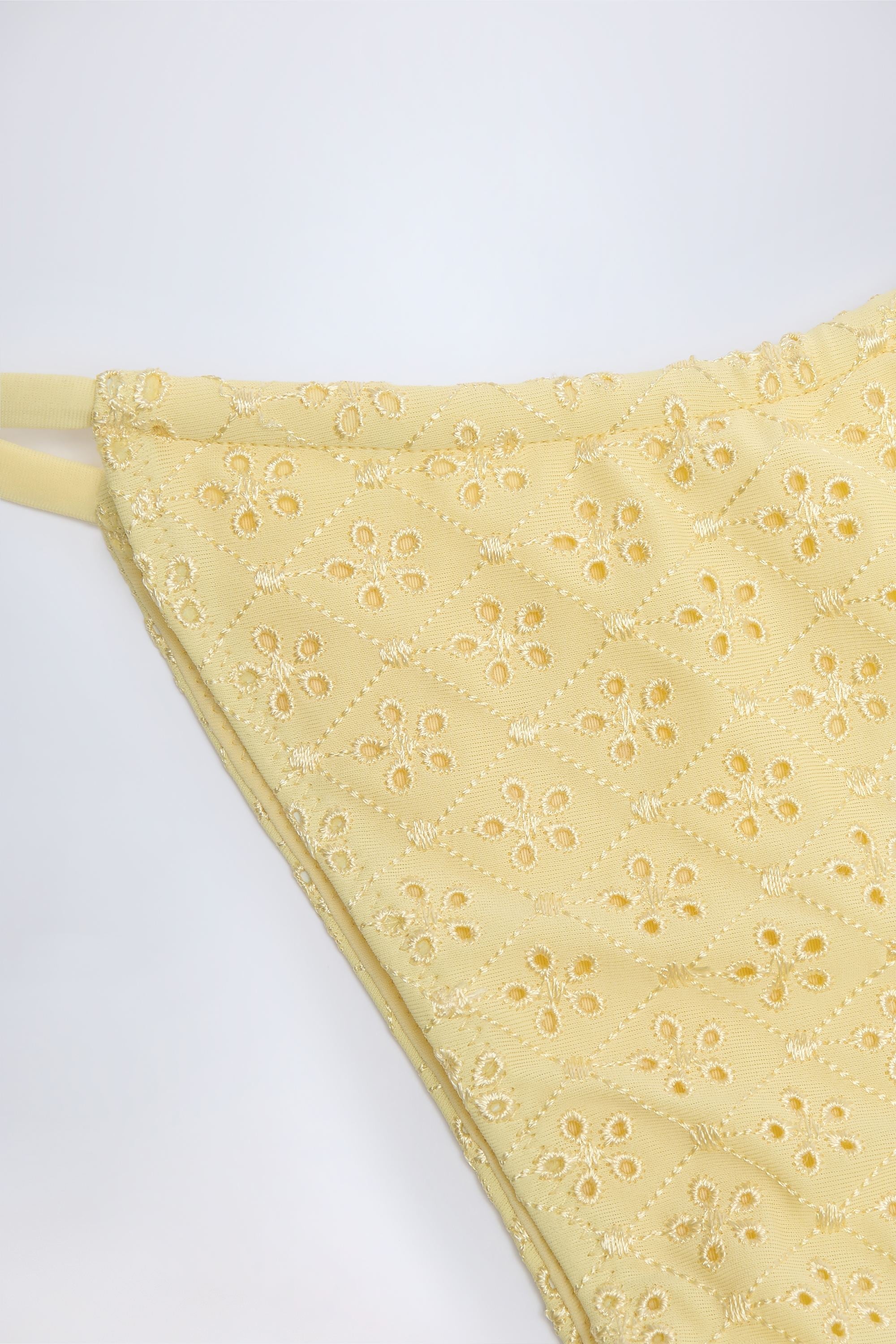 Broderie Anglaise Drawstring Bikini Bottoms in Lemon Yellow