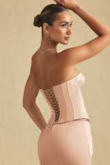 Full-Length Lace-Up Corset Top in Beige Gold