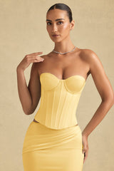 Full-Length Lace-Up Corset Top in Pastel Yellow