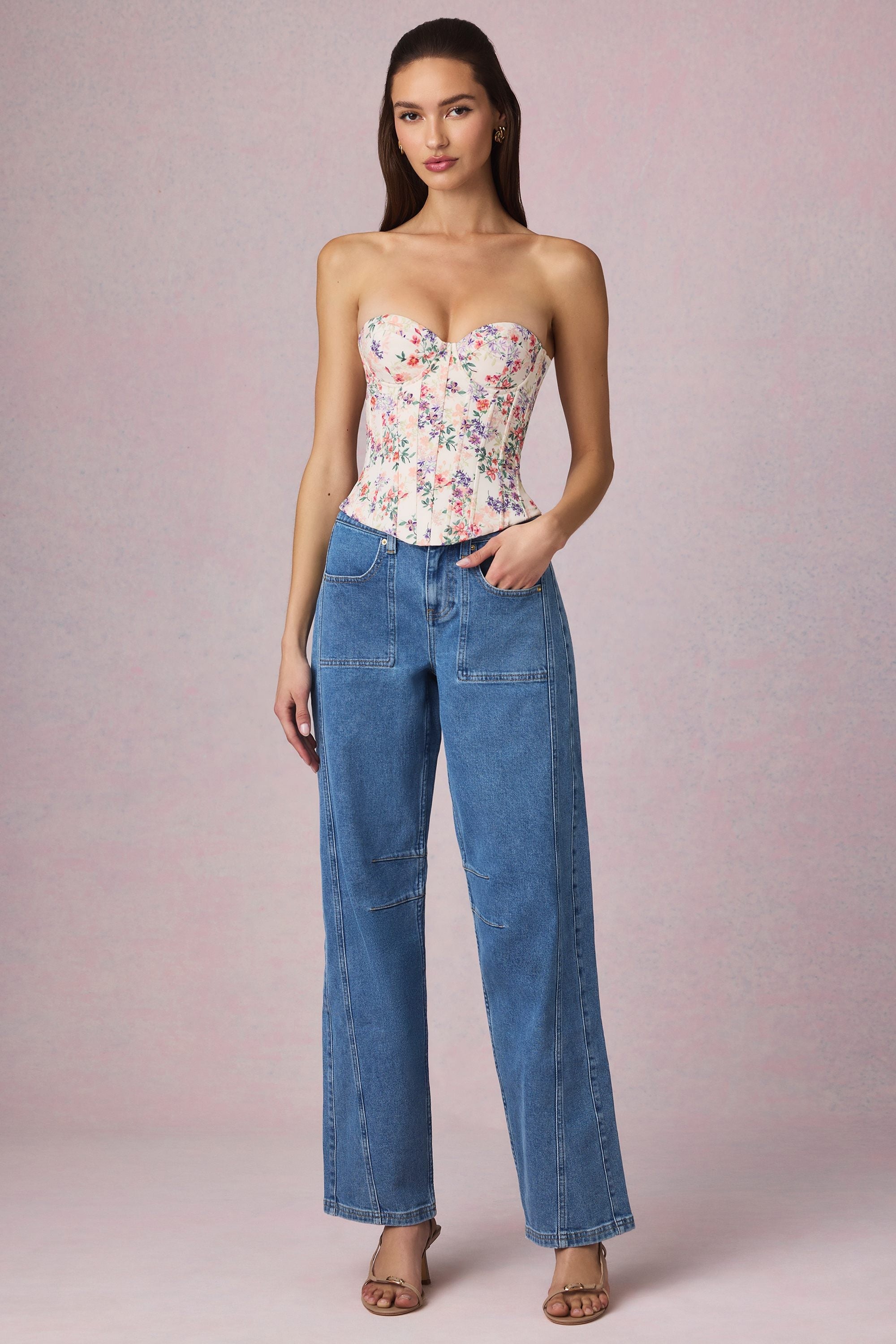 Full-Length Lace-Up Corset Top in Primrose Floral Print