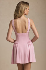 Scallop-Trim A-Line Mini Dress in Soft Pink