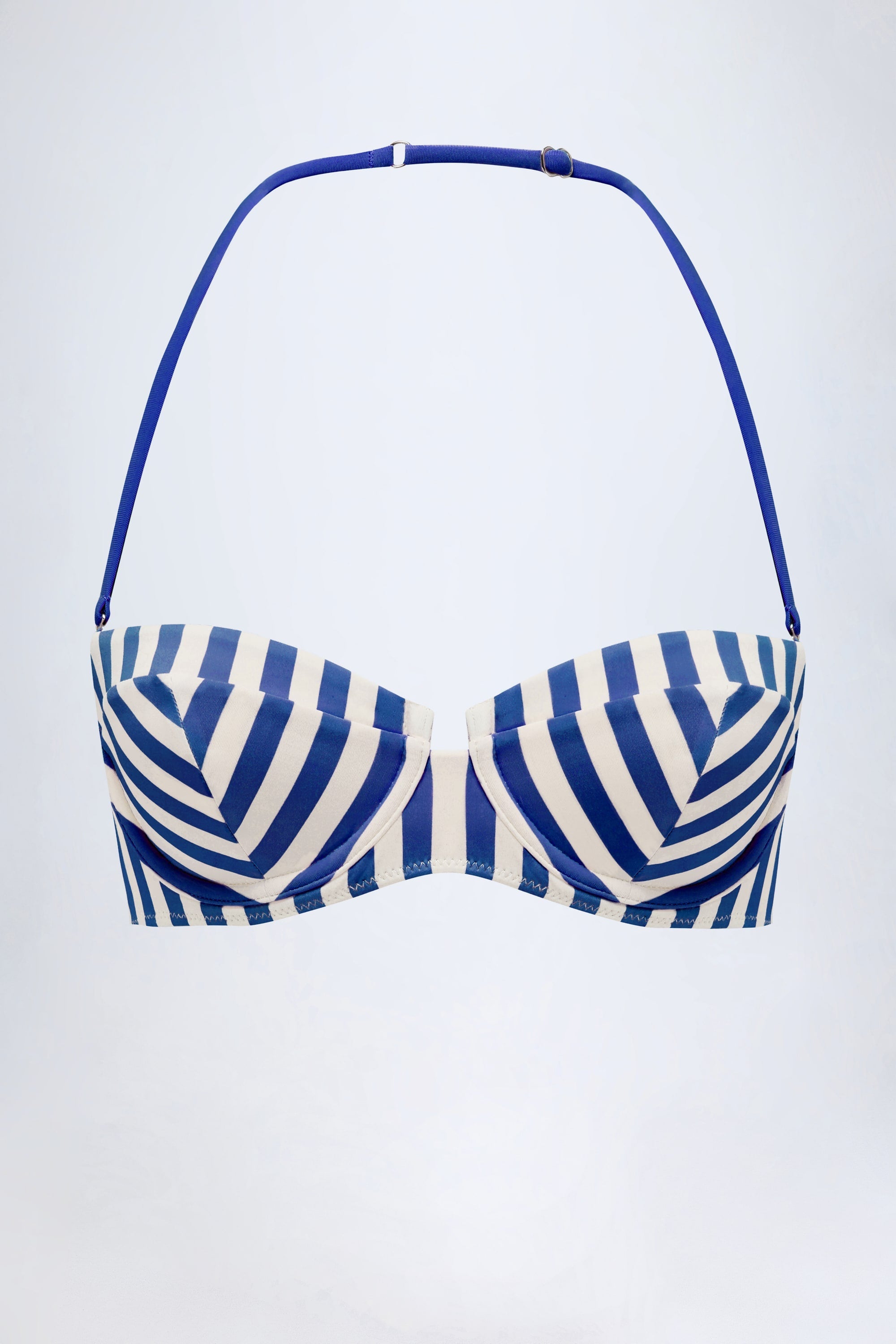 Underwired Halterneck Balconette Bikini Top in Marine Blue Stripe
