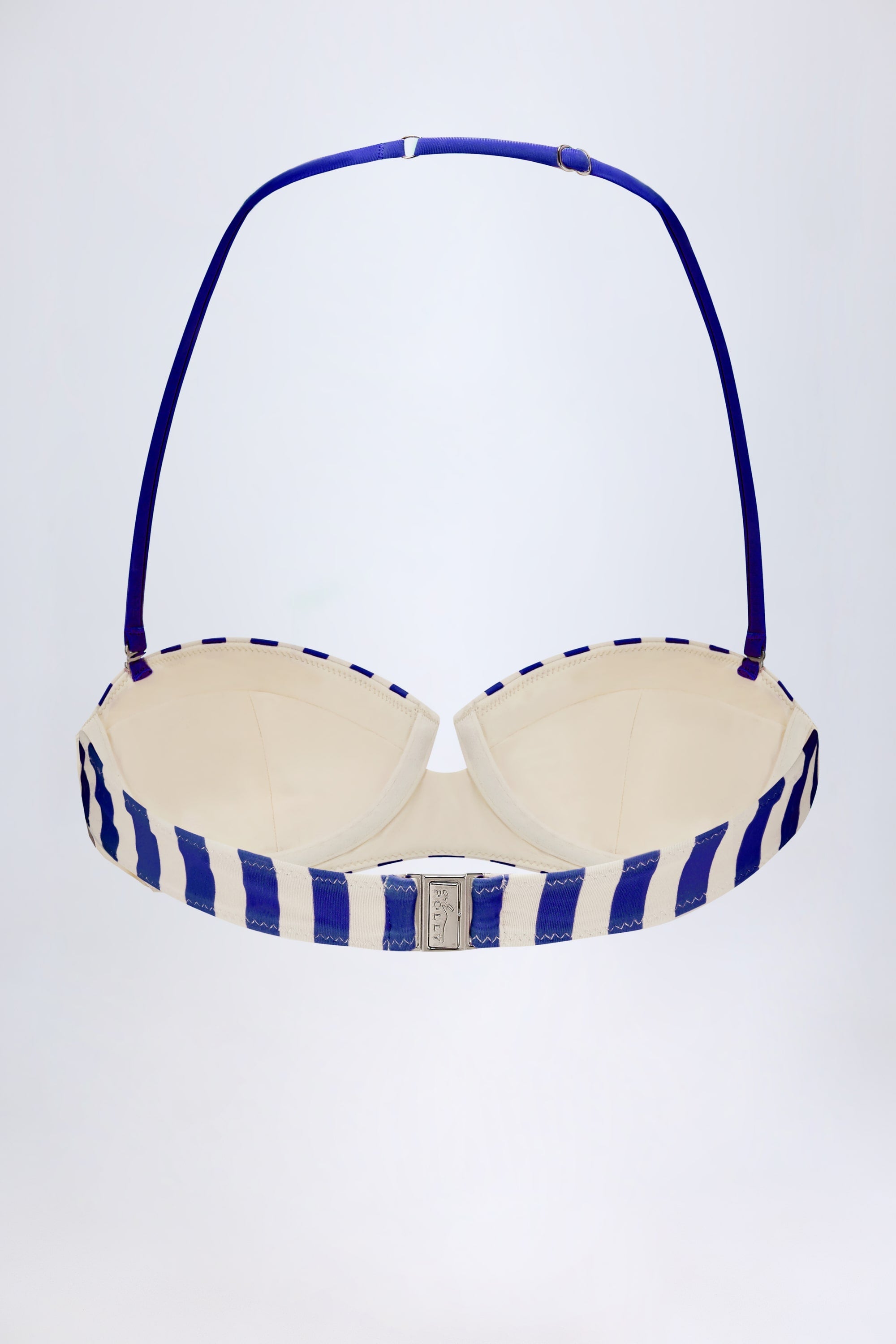Underwired Halterneck Balconette Bikini Top in Marine Blue Stripe