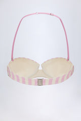 Underwired Halterneck Balconette Bikini Top in Mauve Stripe