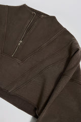 Acid Wash Cropped Sweatshirt in Brown