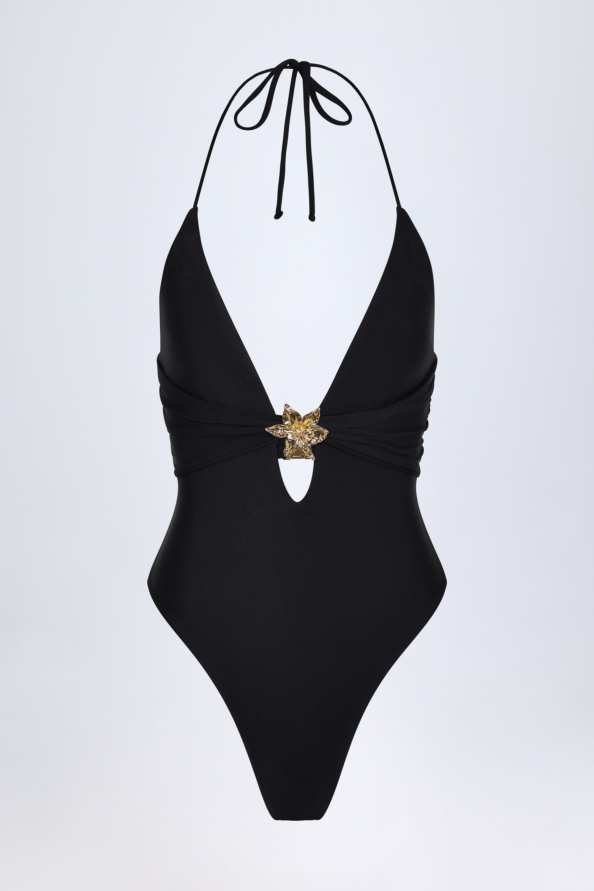 Cut-Out Hardware-Detail Swimsuit in Black