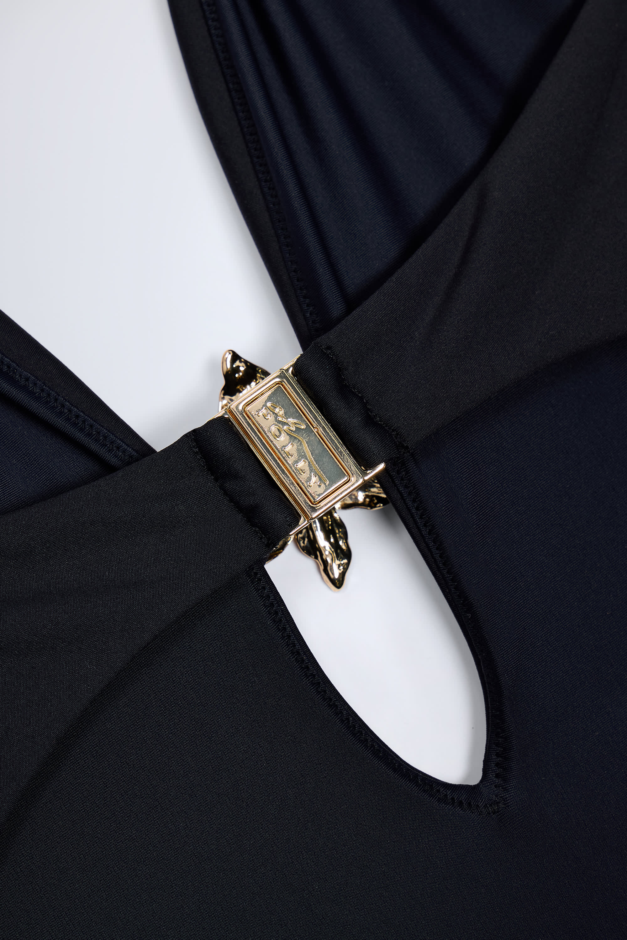 Cut-Out Hardware-Detail Swimsuit in Black