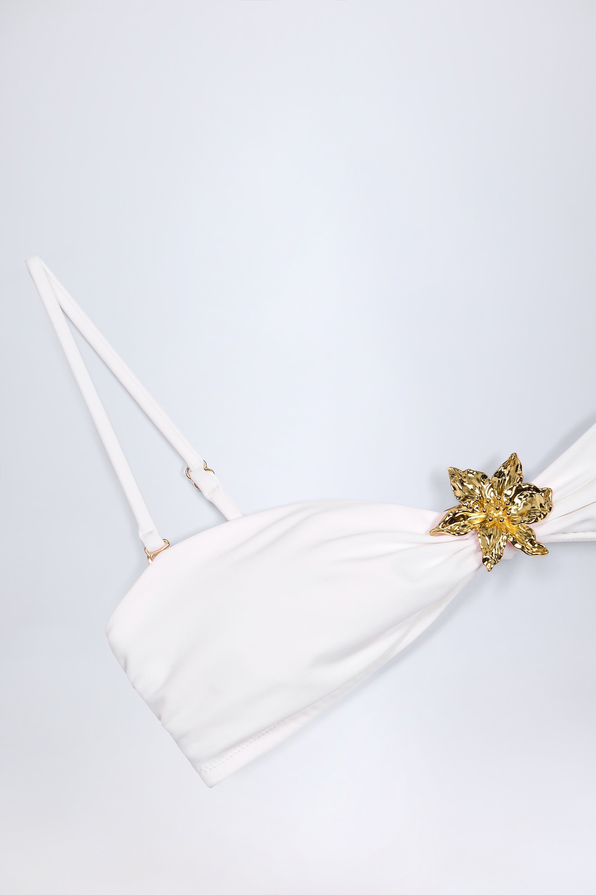 Hardware-Detail Halterneck Bikini Top in White