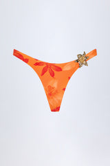 Hardware-Detail Cheeky Bikini Bottoms in Orange Orchid Print
