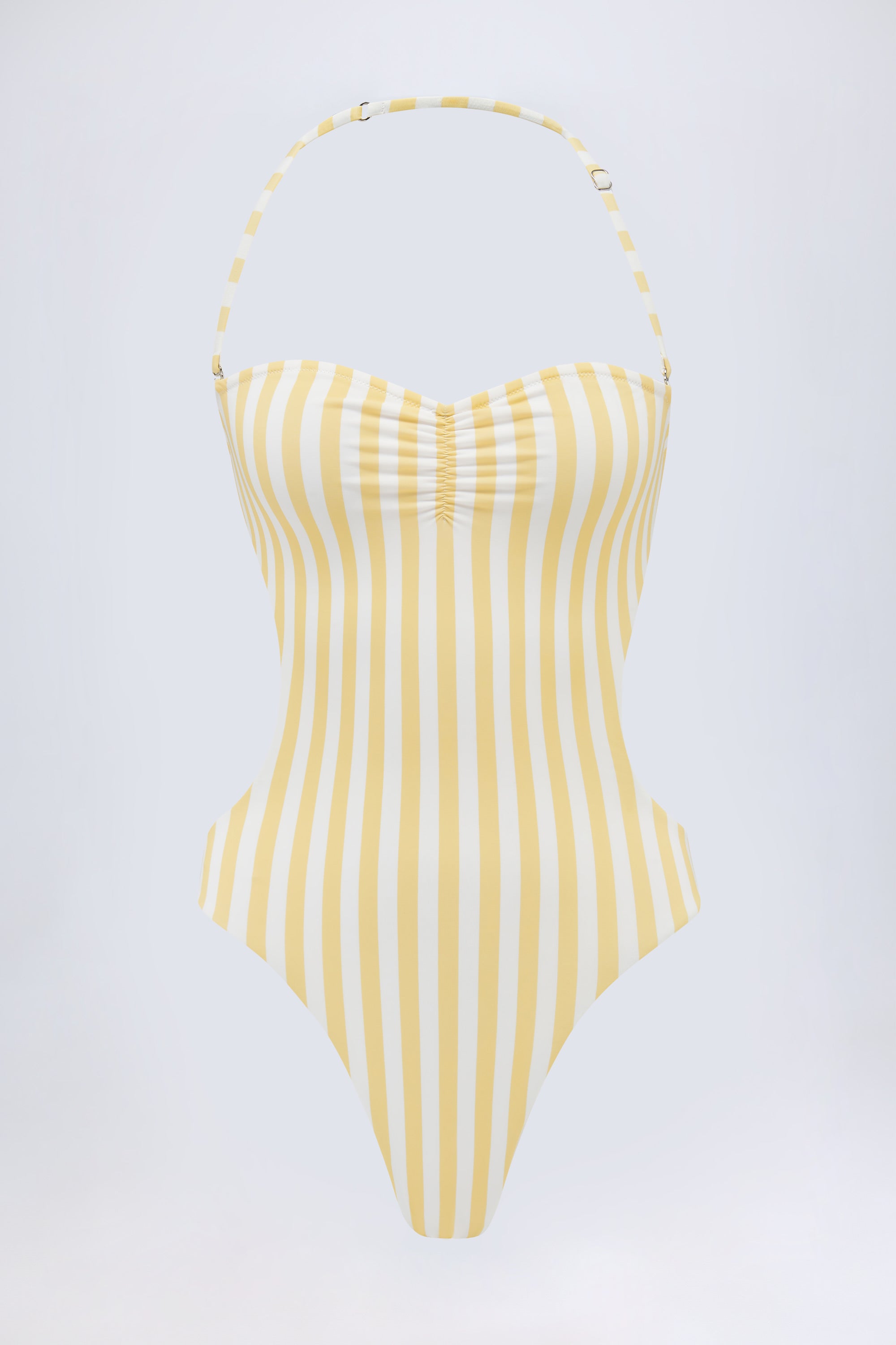 Cut-Out Halterneck Swimsuit in Lemon Yellow Stripe