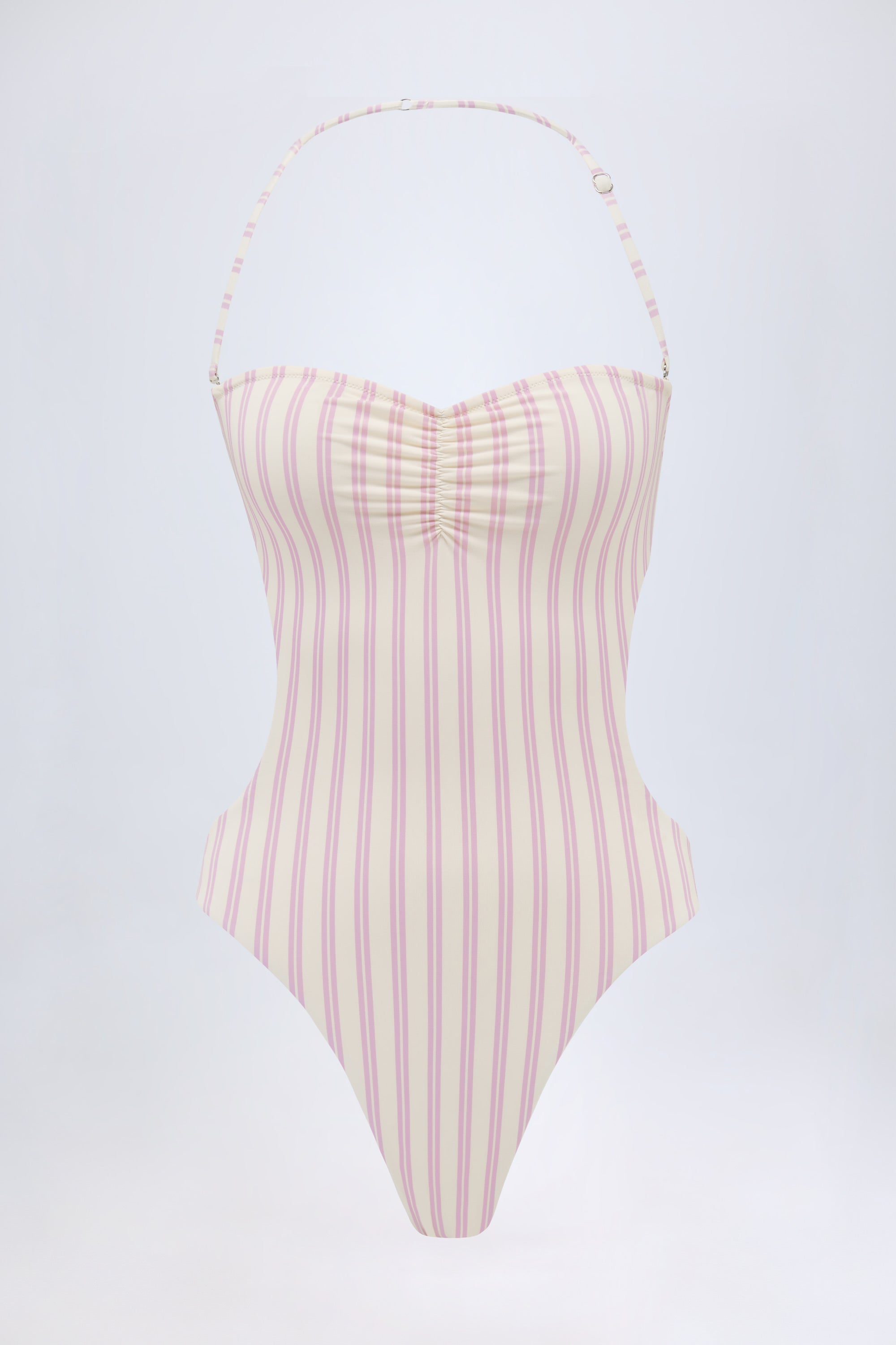 Cut-Out Halterneck Swimsuit in Mauve Double Stripe