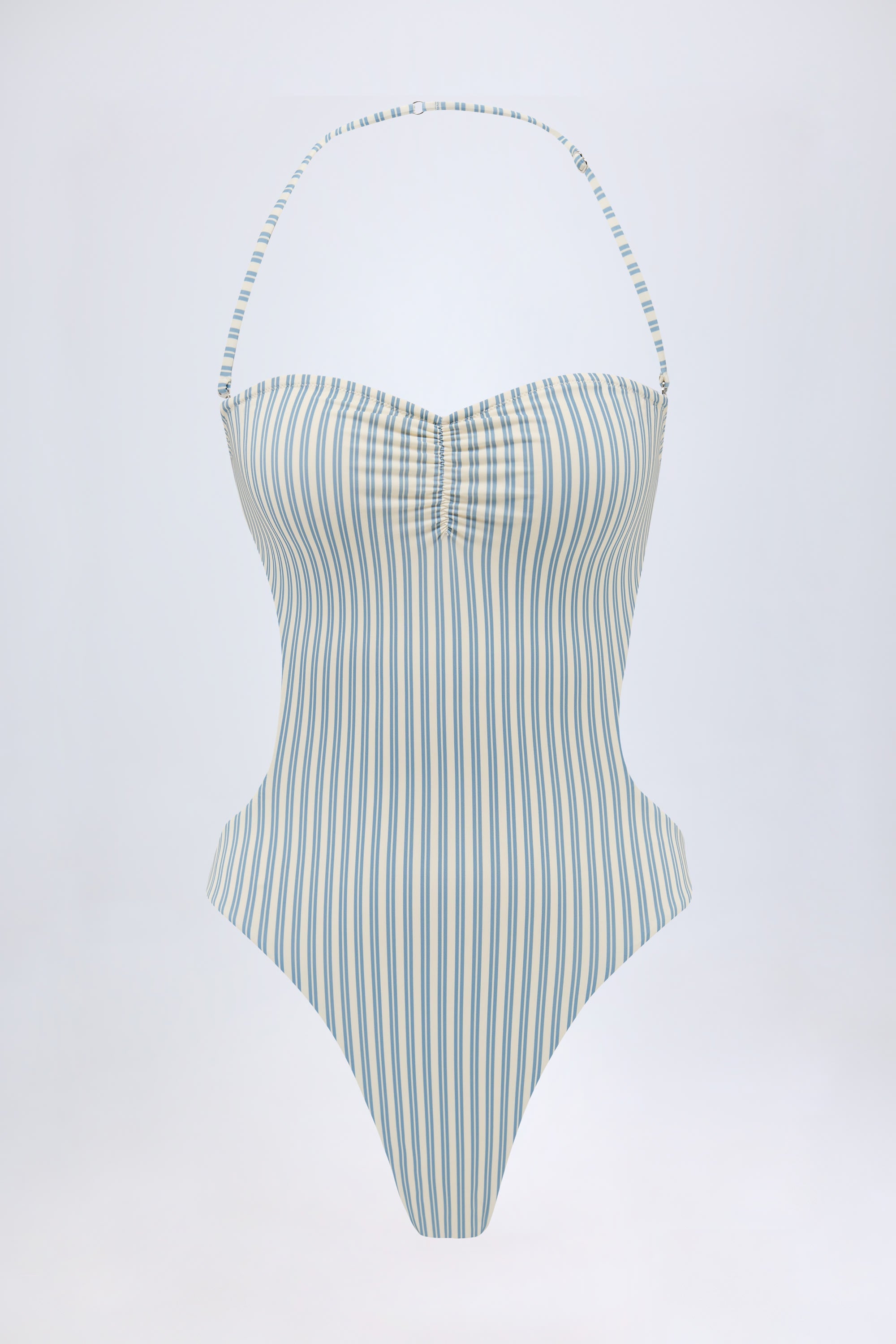 Cut-Out Halterneck Swimsuit in Teal Double Stripe