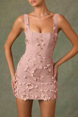 Embellished Corset Mini Dress in Dusty Rose