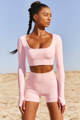 Accomplish Seamless Long Sleeve Crop Top in Pink