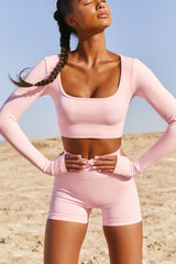 Accomplish Seamless Long Sleeve Crop Top in Pink