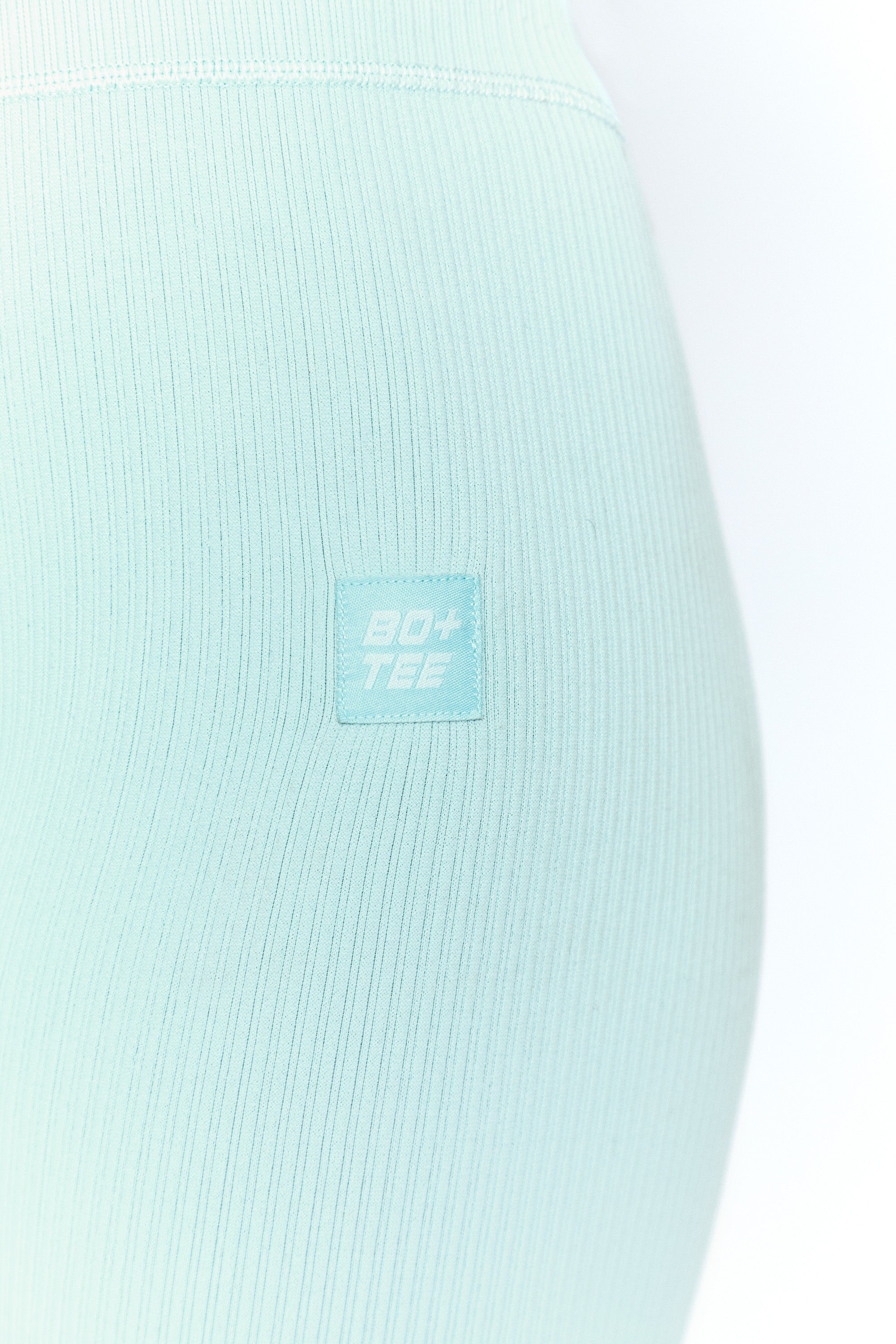 Ribbed Tie Front Full Length Leggings in Light Blue