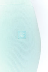Ribbed Tie Front Full Length Leggings in Light Blue
