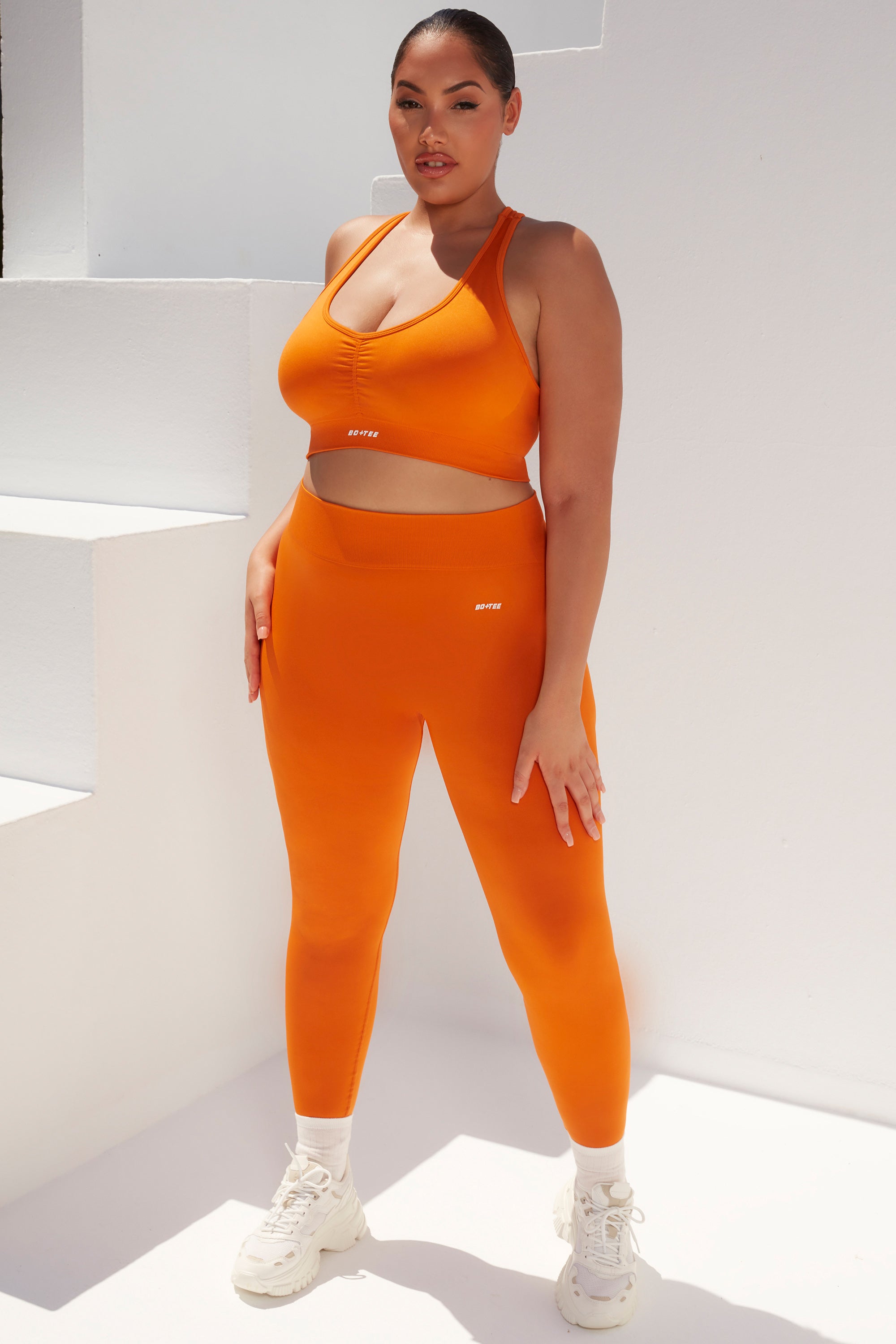 Cross Back Strap Sports Bra in Deep Orange