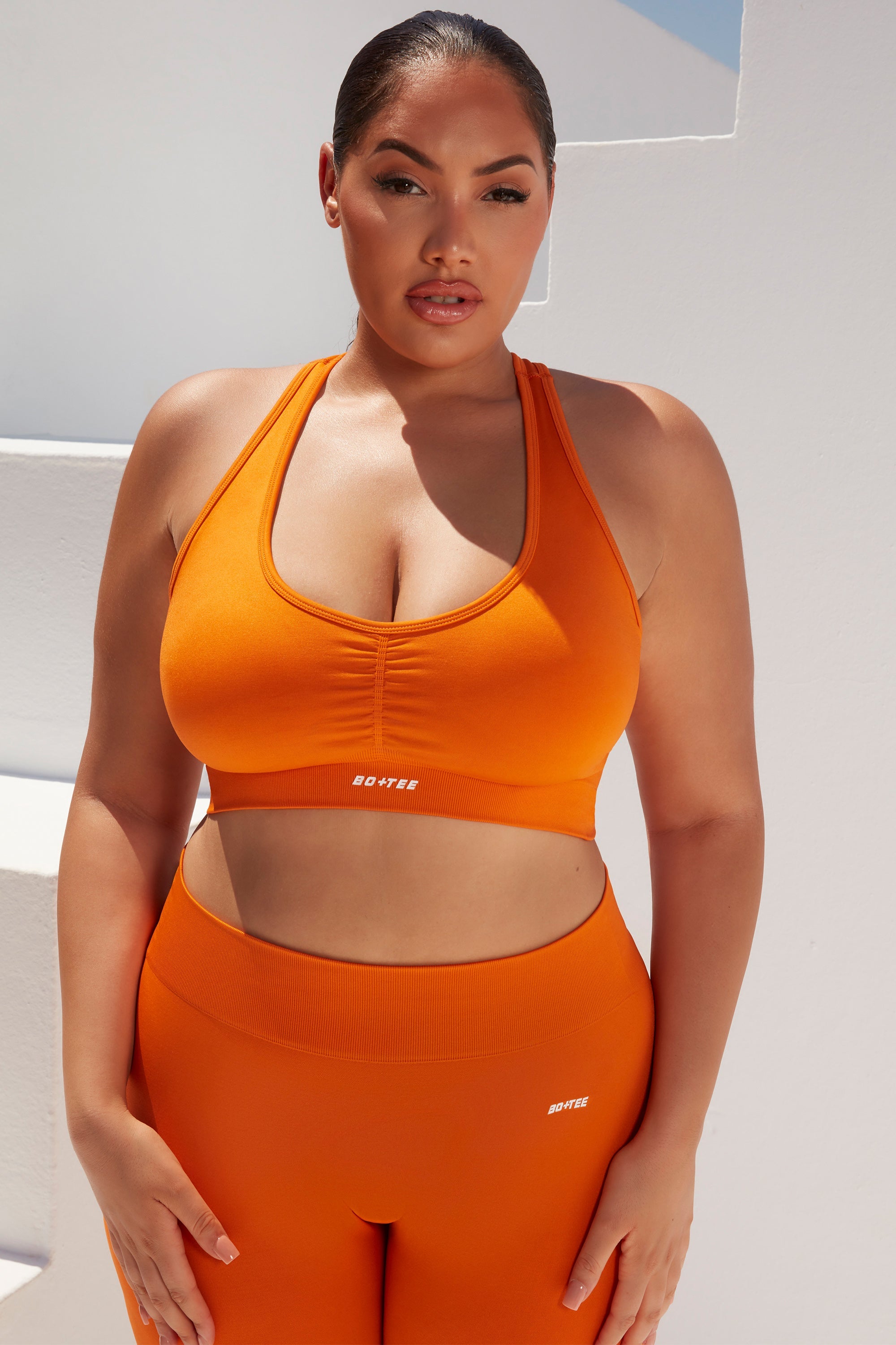 Cross Back Strap Sports Bra in Deep Orange