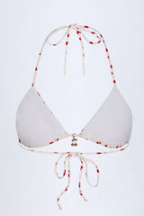 Charm-Detail Triangle Bikini Top in Cherry Print