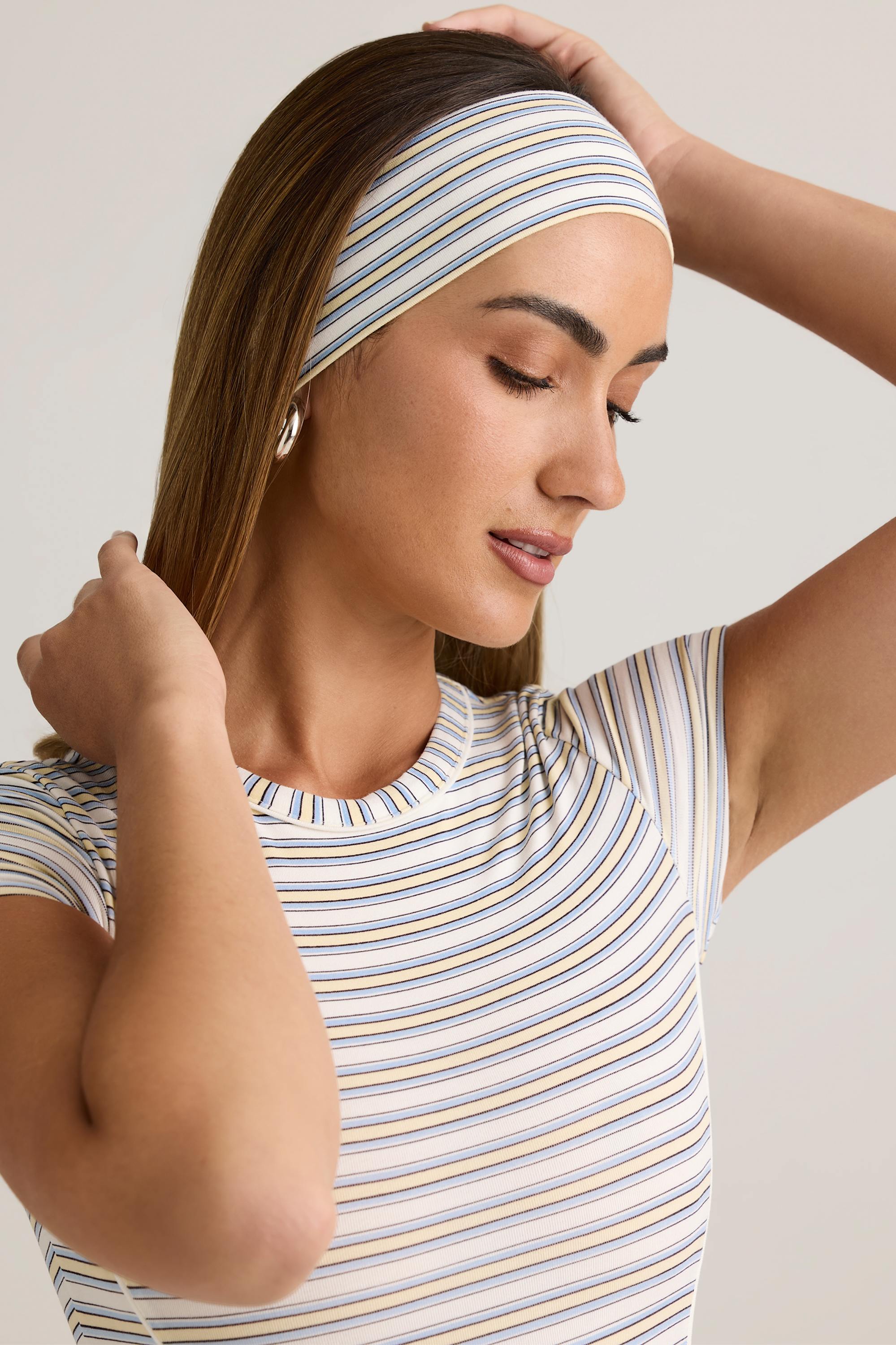 Modal Ribbed Headband in Blue & Yellow Stripe
