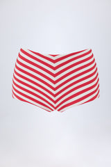 Mid-Rise Hotpants in Cherry Red Stripe