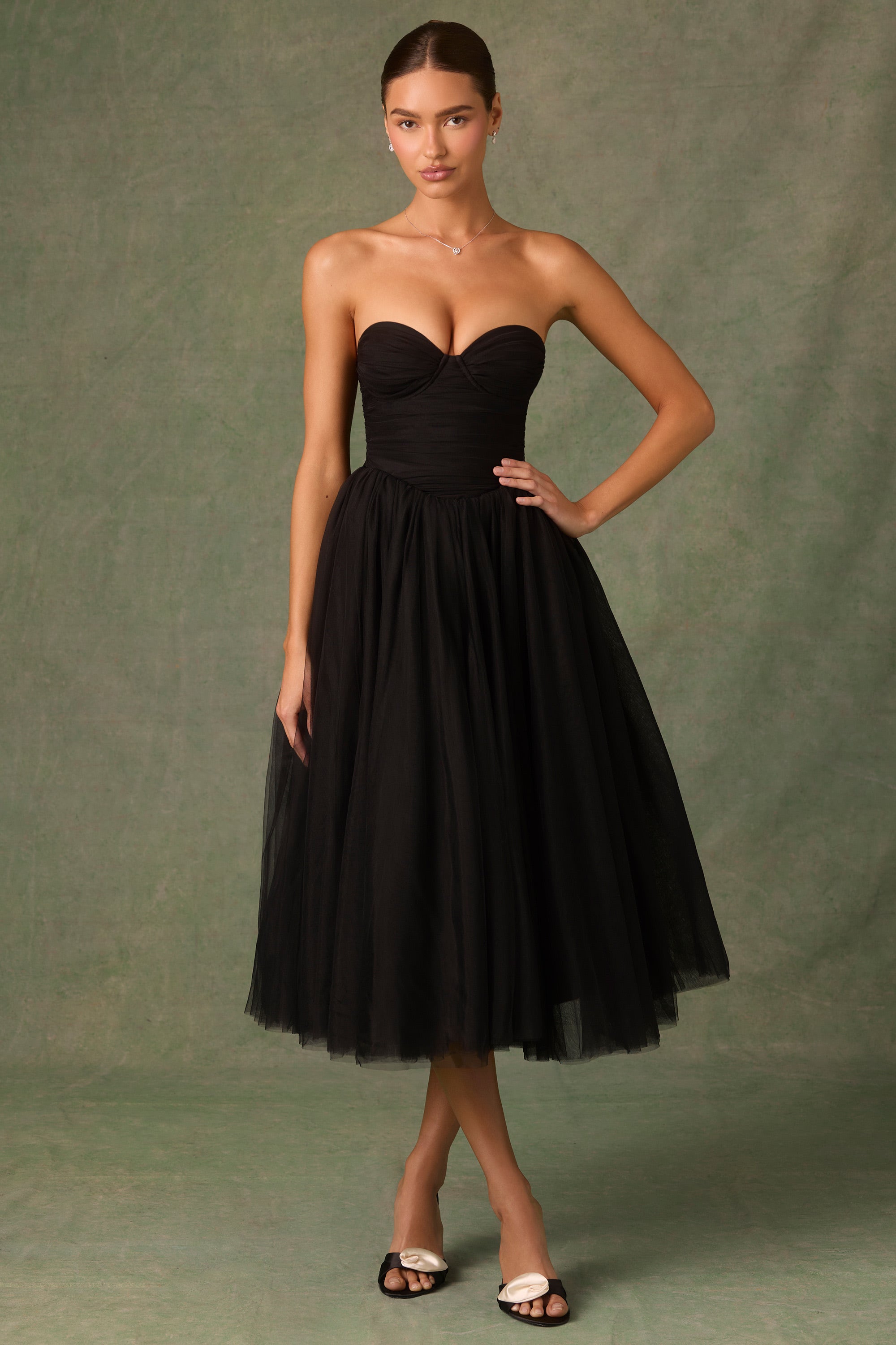 Tulle Corset Midaxi Dress in Black