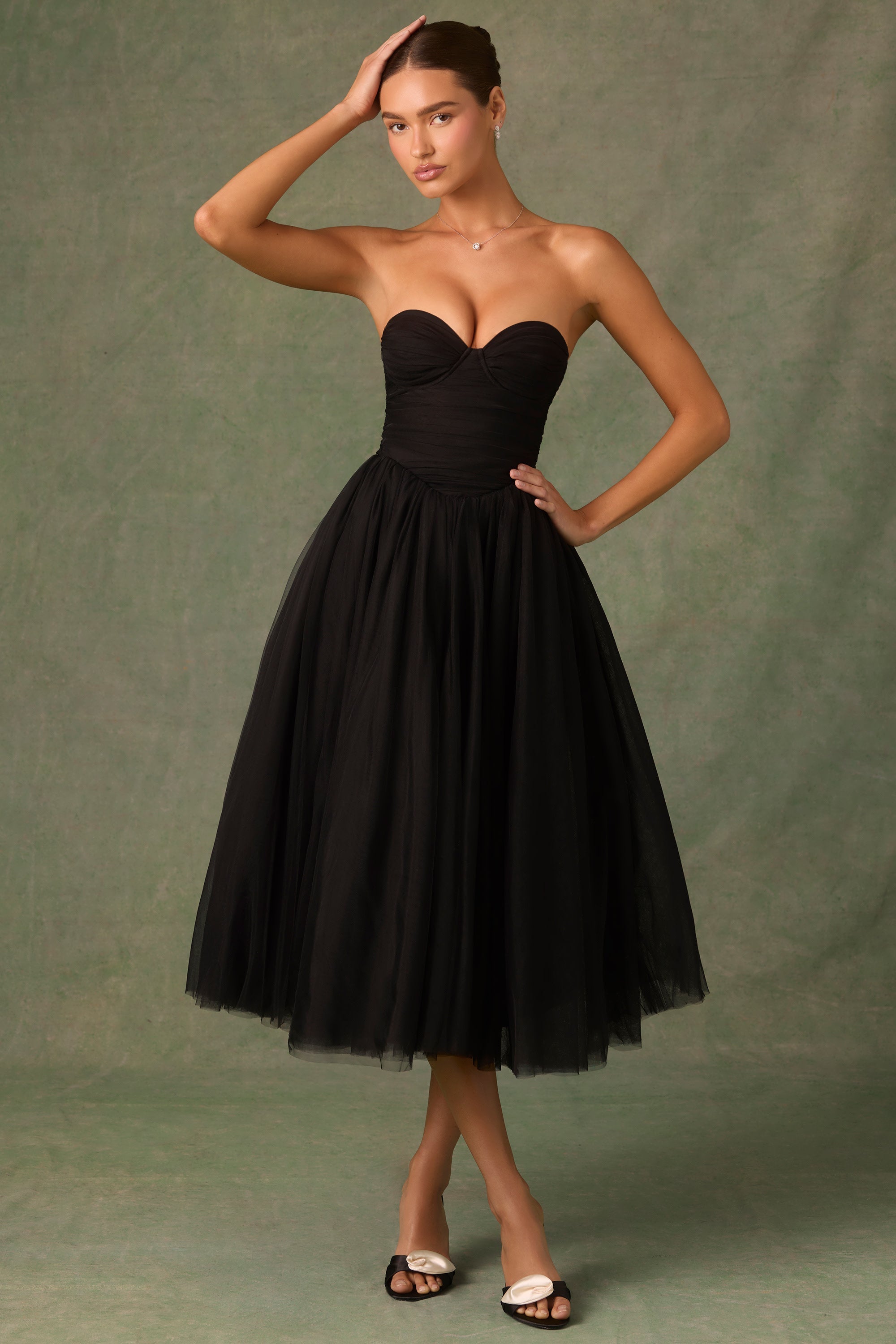 Tulle Corset Midaxi Dress in Black