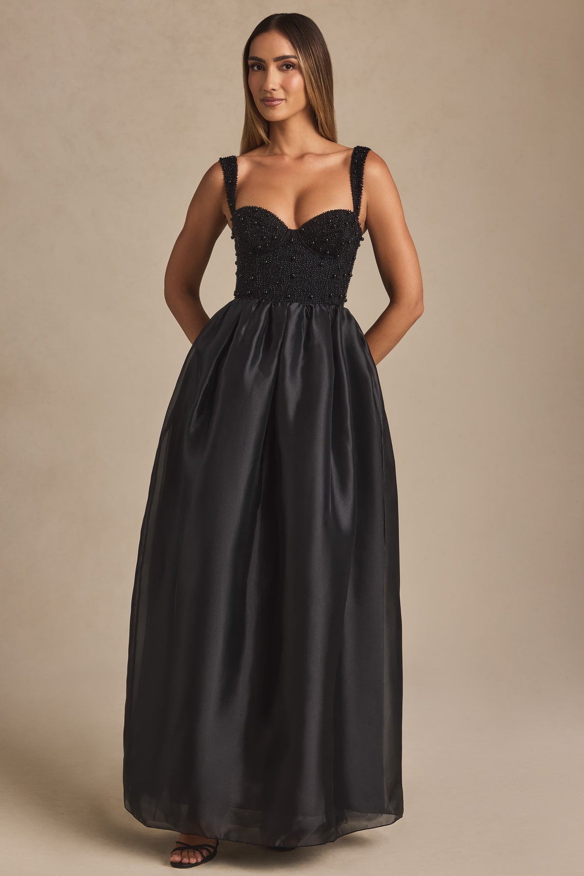 Embellished Corset Gown in Black