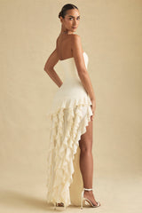 Ruffle-Trim Strapless Gown in Ivory