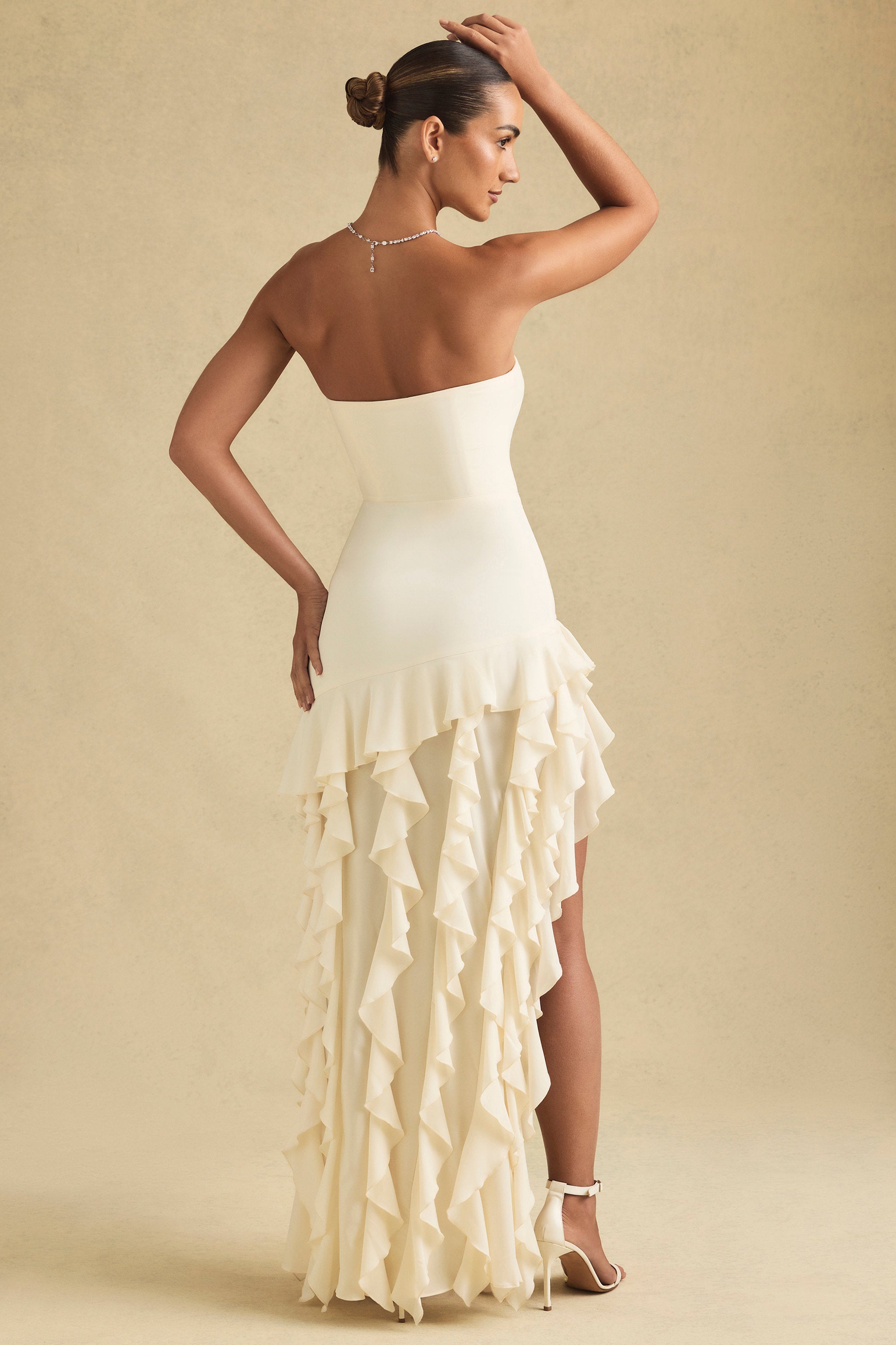 Ruffle-Trim Strapless Gown in Ivory