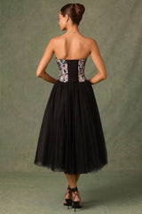 Embellished Lace-Up Cupless Corset in Floral Black