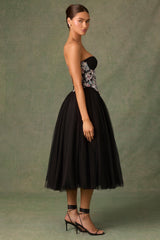 Embellished Lace-Up Cupless Corset in Floral Black