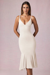 V-Neck Godet  Midaxi Dress in Ivory