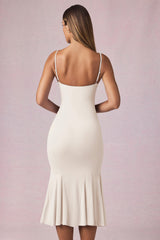 V-Neck Godet  Midaxi Dress in Ivory