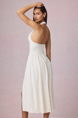 Broderie Anglaise Halterneck Midaxi Dress in White