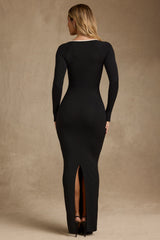 Modal Contrast-Trim Maxi Dress in Black