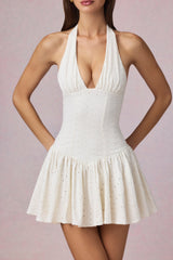 Broderie Anglaise Halterneck Mini Dress in White
